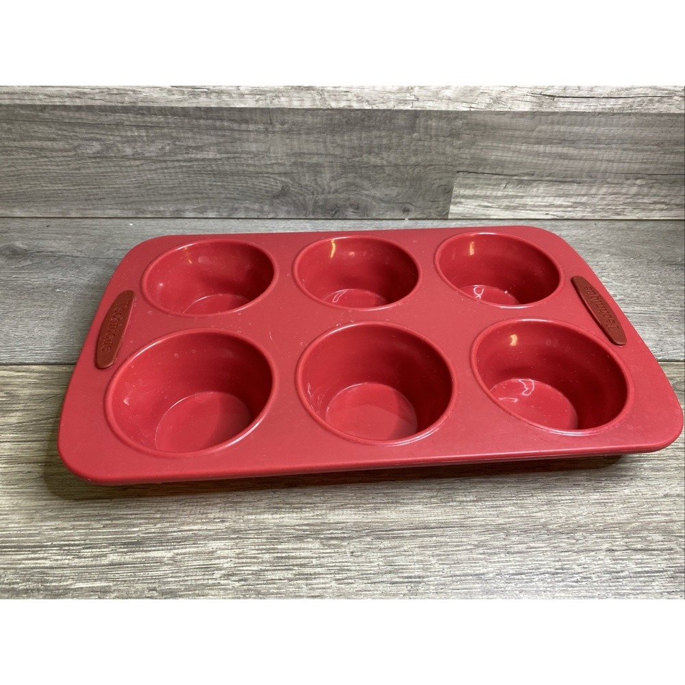 Technique Red Silicone 6 Cup Collapsible Muffin Pan Space Saving Bakeware